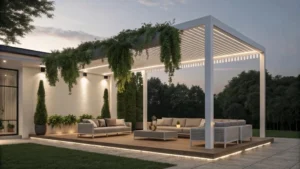 A Well Structured modern louvered gazebo with light