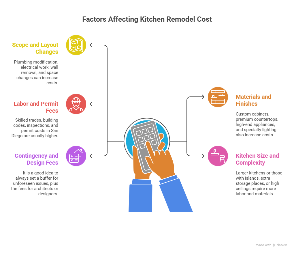 Diagram of Factors Affecting Kitchen Remodel Cost in San Diego