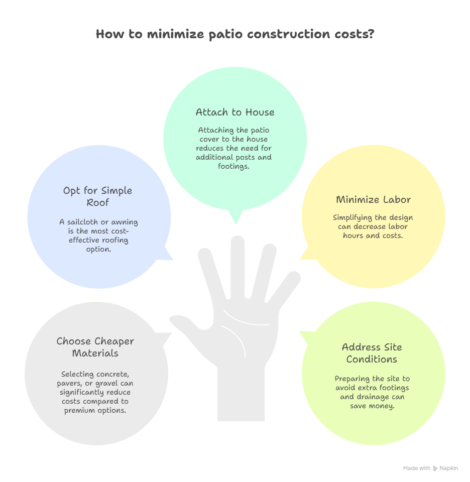 infographic chart explaining five factors behind covered patio building cost