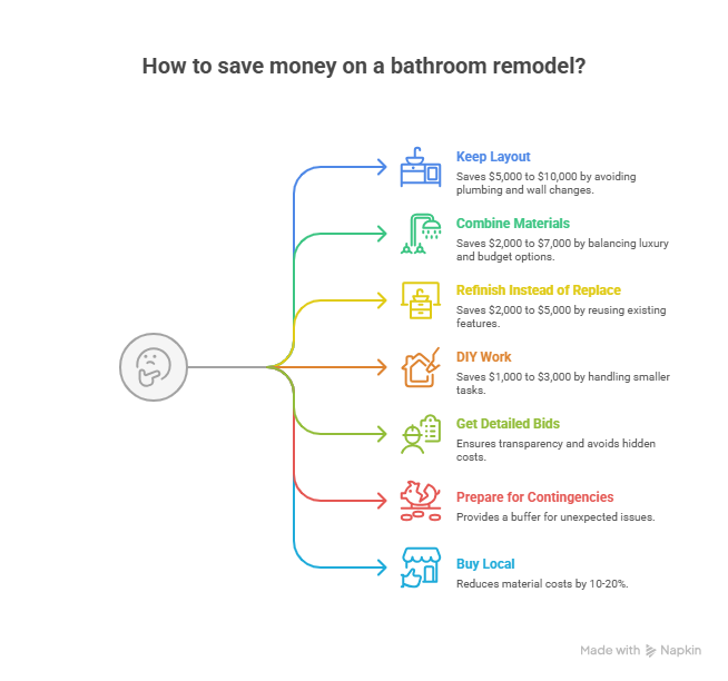 infographic showing Money Saving Tips for Bathroom Remodel in sandiego