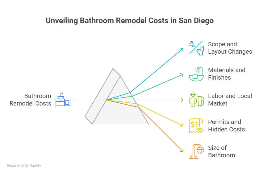 infographic showing cost factors of san diego bathroom remodeling