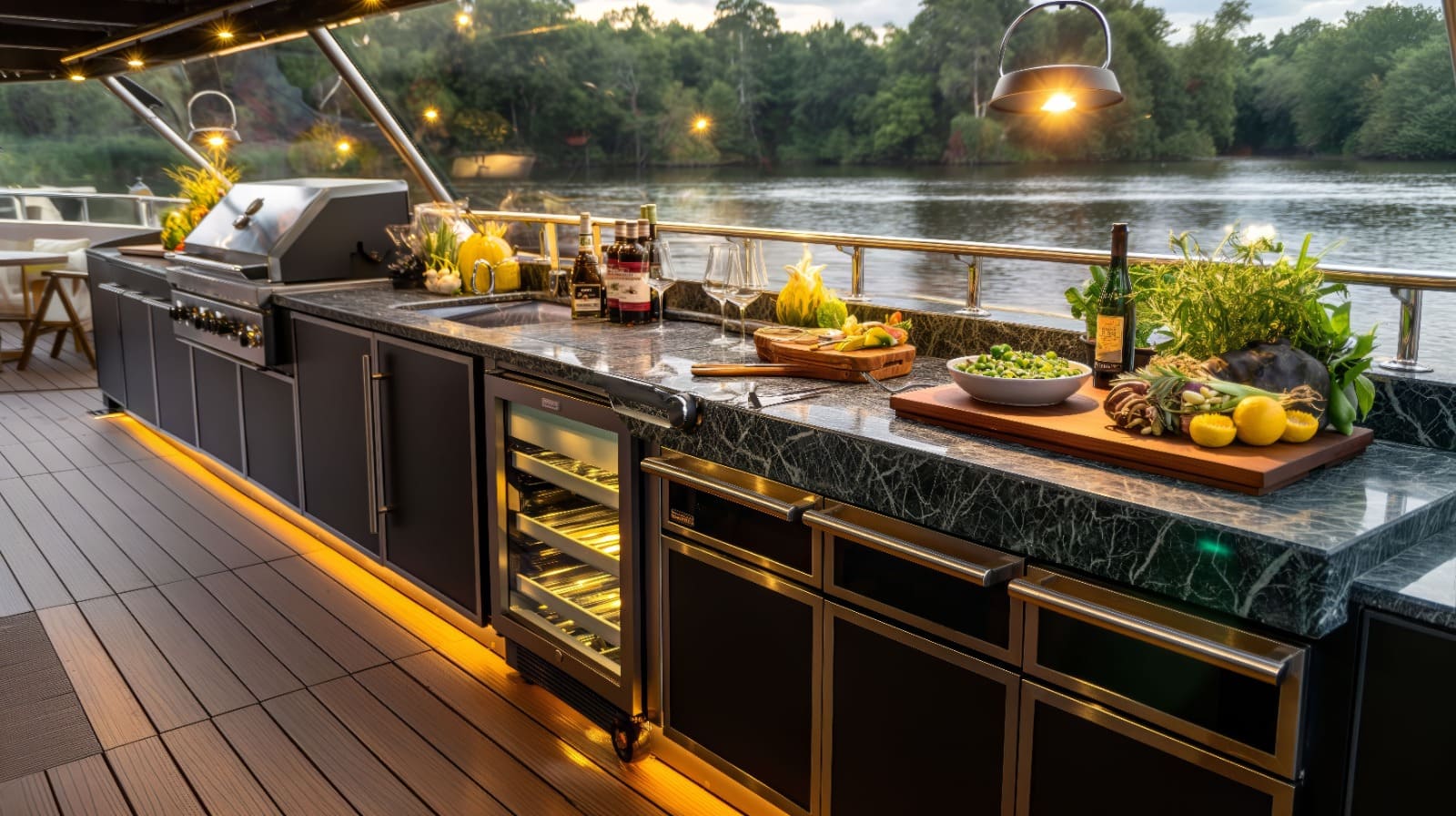 Dark Outdoor Kitchen Layout for Coastal Areas in San Diego