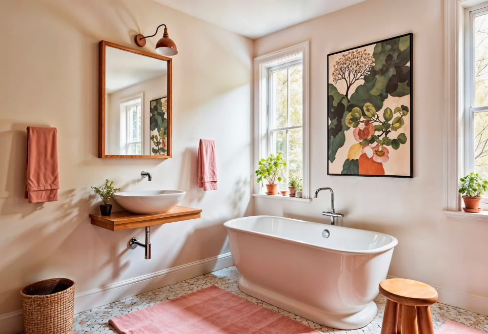 sandiego baby pink and white color bathroom design